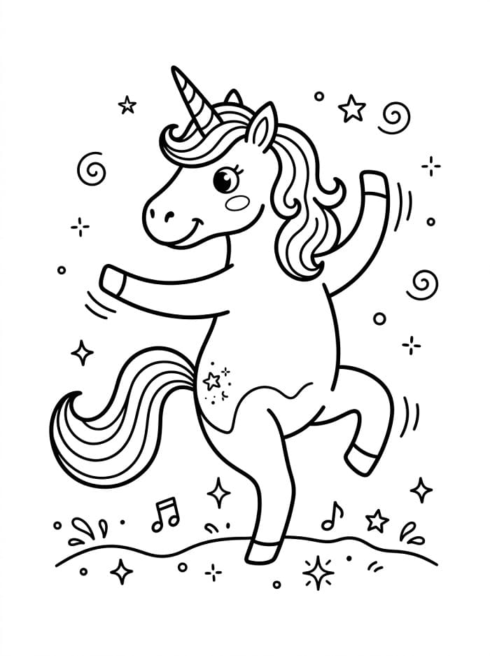 Licorne qui danse coloring page