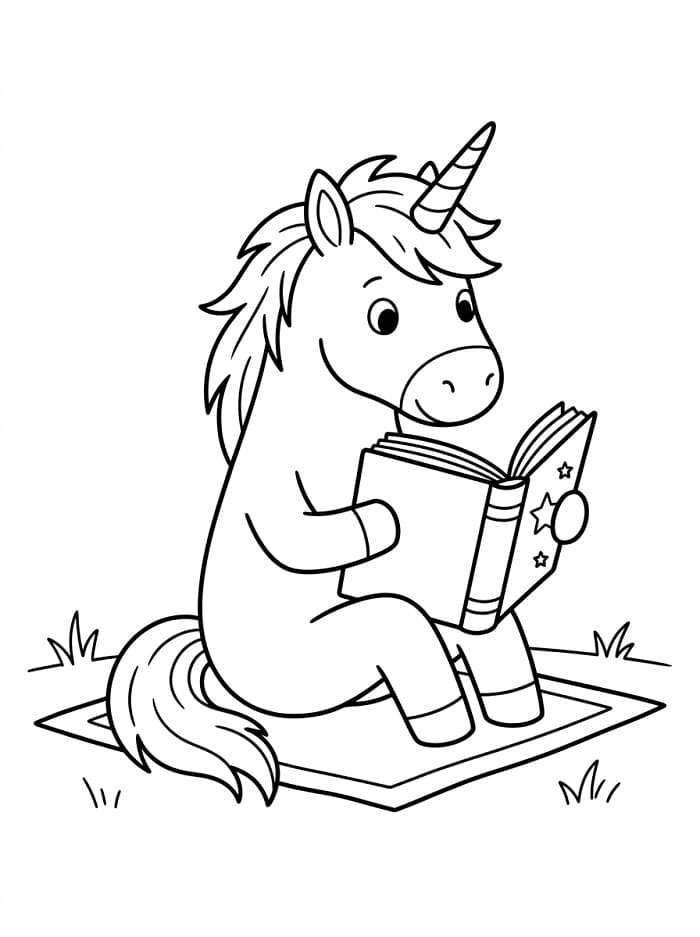 Licorne qui lit un livre coloring page