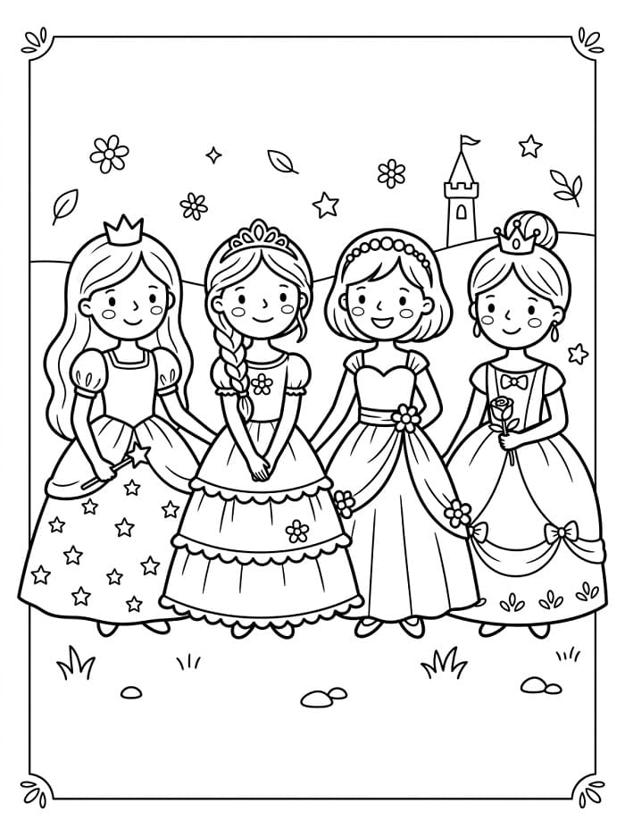 Coloriage Quatre Princesses