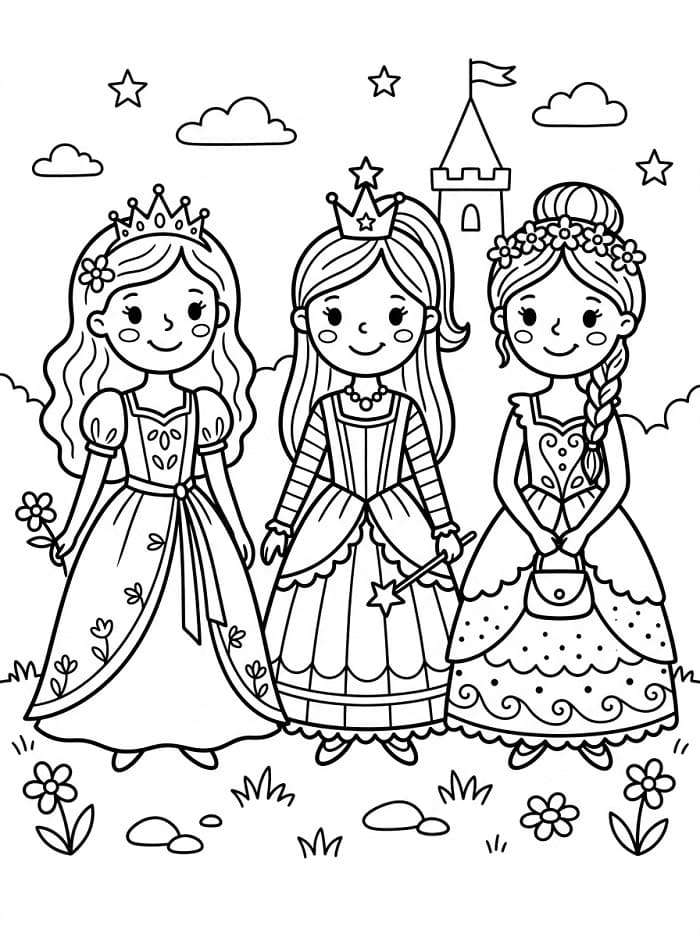 Coloriage Trois Princesses