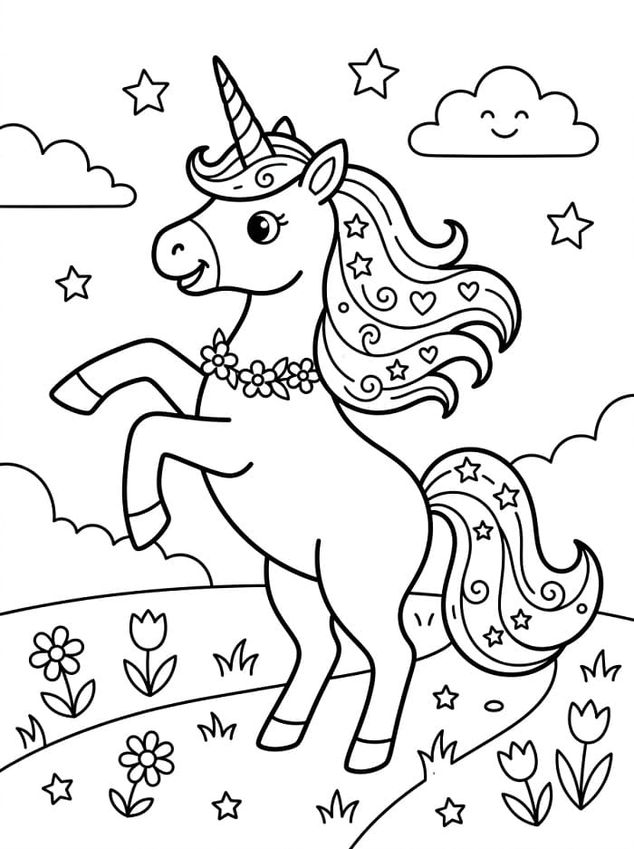 Une licorne qui danse coloring page