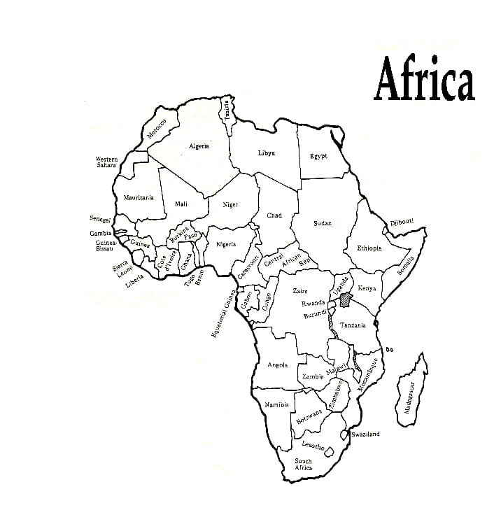 Coloriage Carte de l'Afrique Gratuite