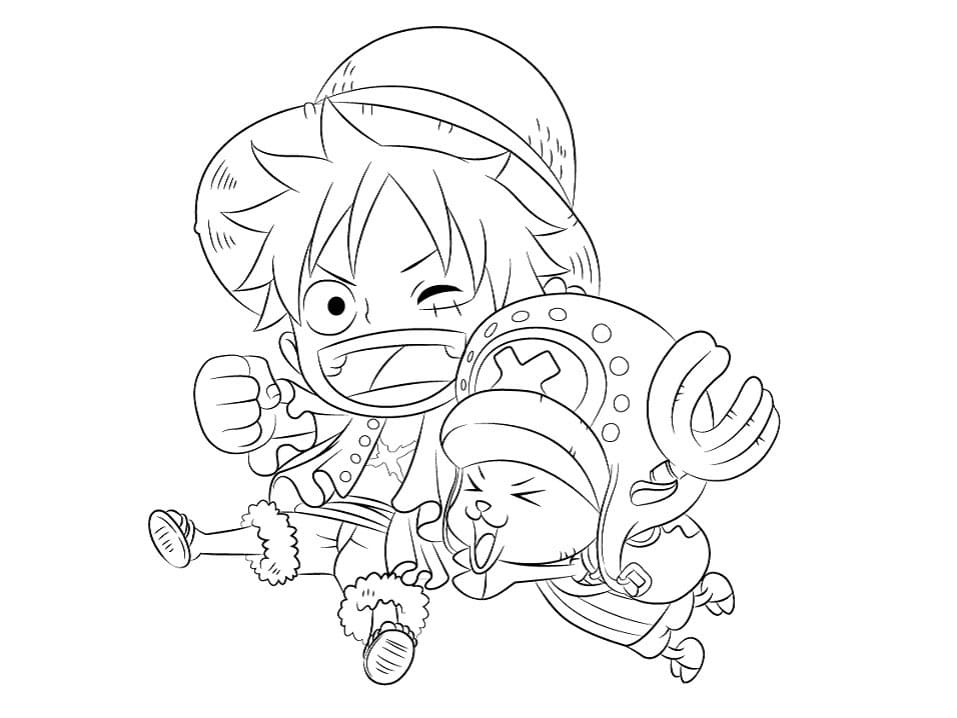 Chibi Luffy et Chopper coloring page
