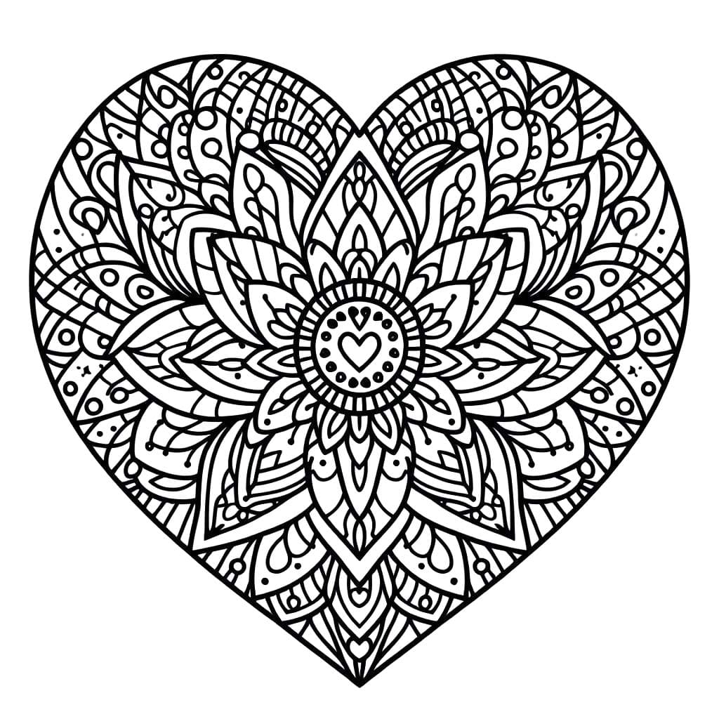 Dessin De Mandala Coeur Basique coloring page