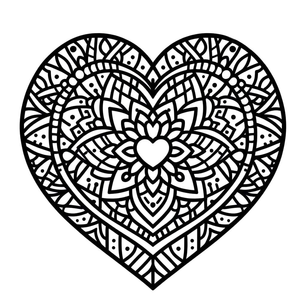 Dessin De Mandala Coeur Facile coloring page