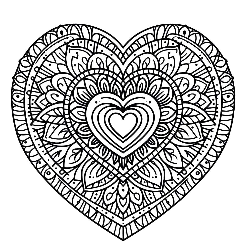 Dessin De Mandala Coeur Imprimable coloring page