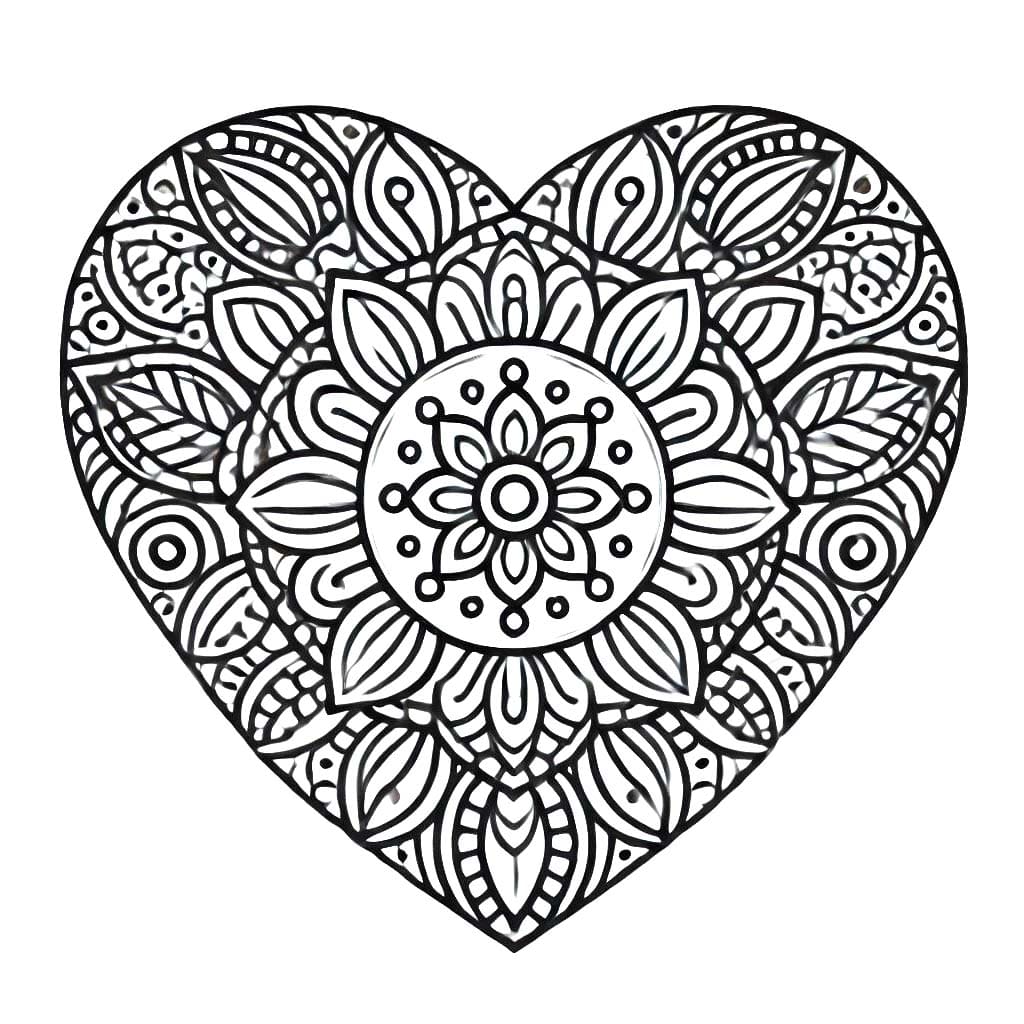 Dessin De Mandala Coeur Pour Les Enfants coloring page