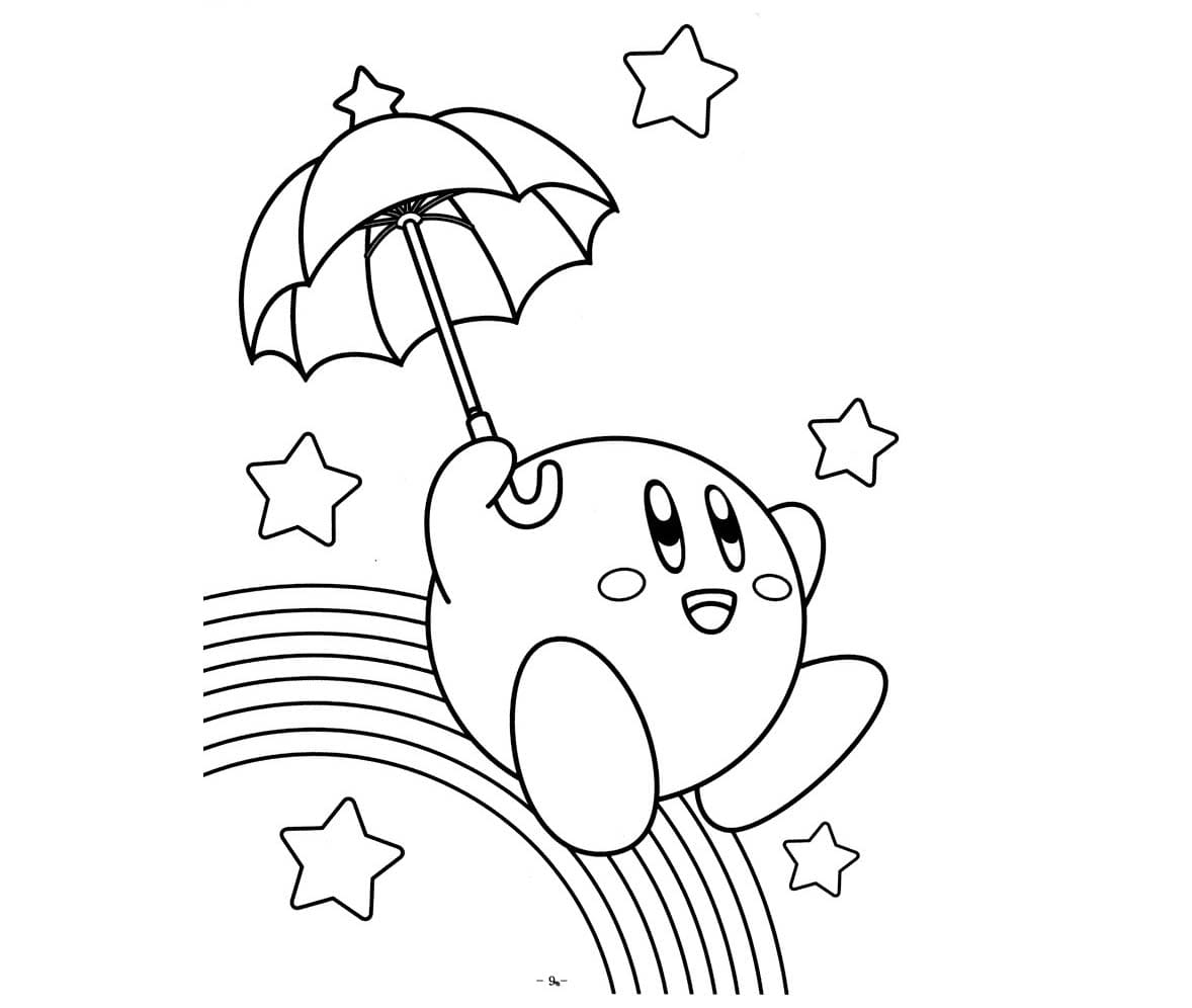 Coloriage Kirby avec Parapluie