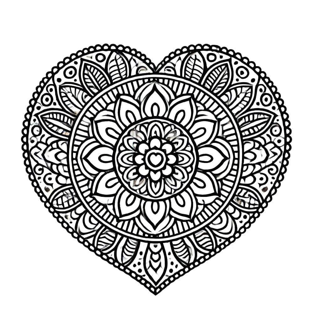 Peinture De Mandala Coeur Gratuit coloring page