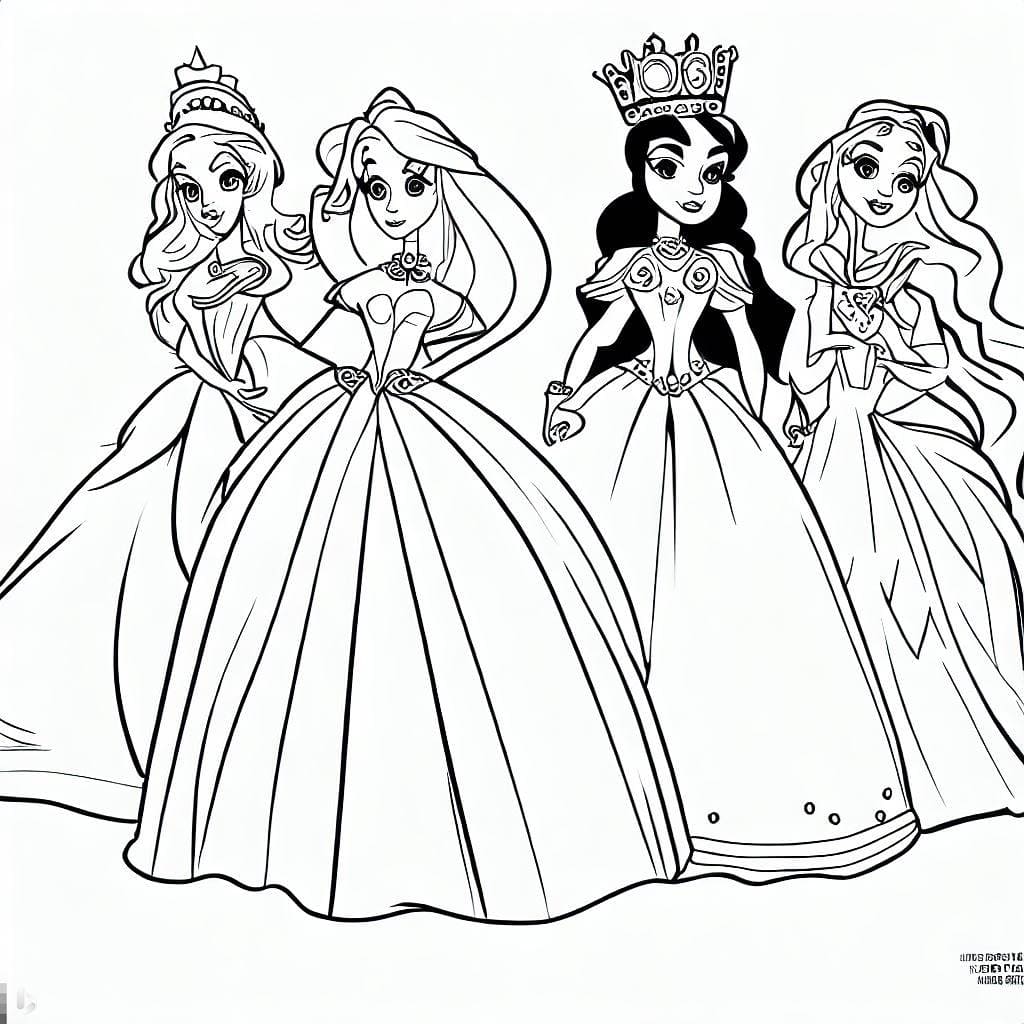 Coloriage Quatre Princesses