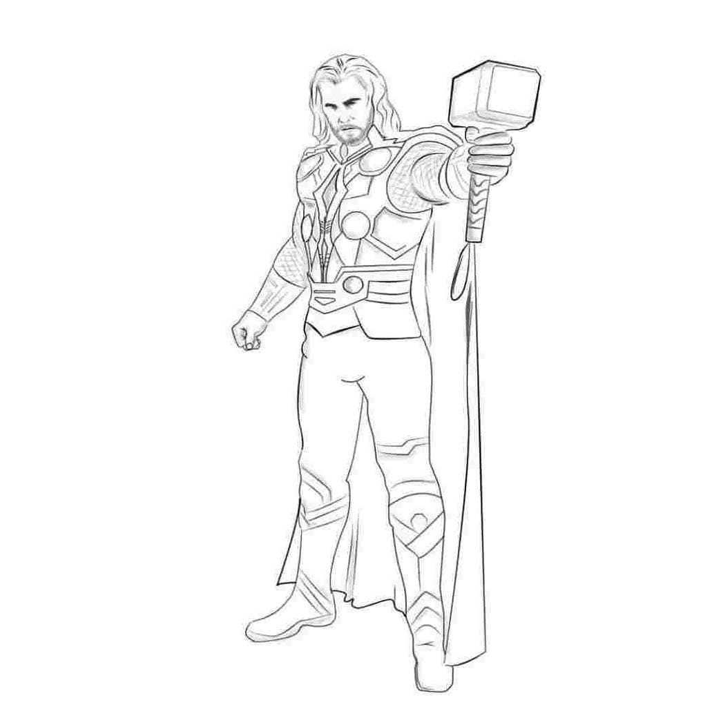 Coloriage Thor avec Marteau