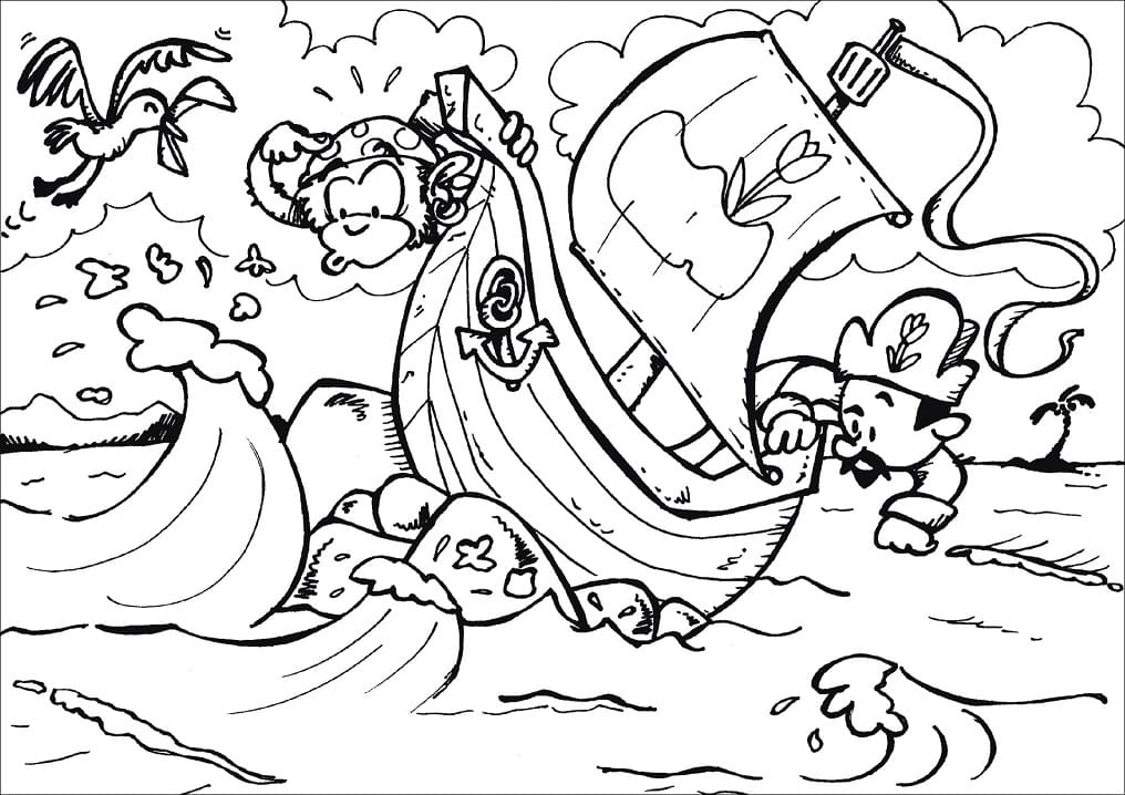 Bateau de Pirate dans La Tempête coloring page
