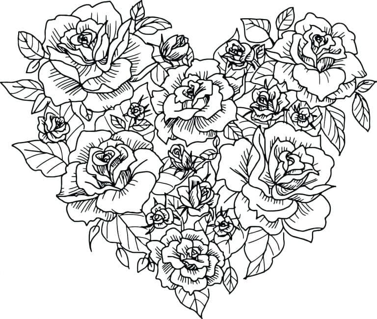 Coeur Fait de Roses coloring page
