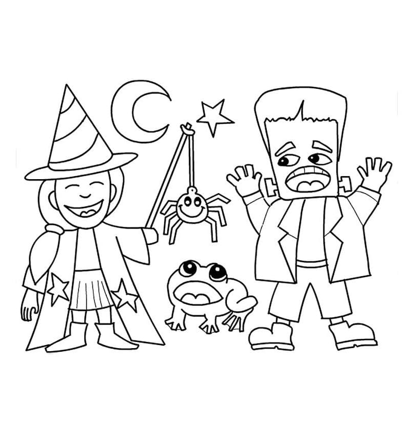 Coloriage Des enfants heureux à l'Halloween