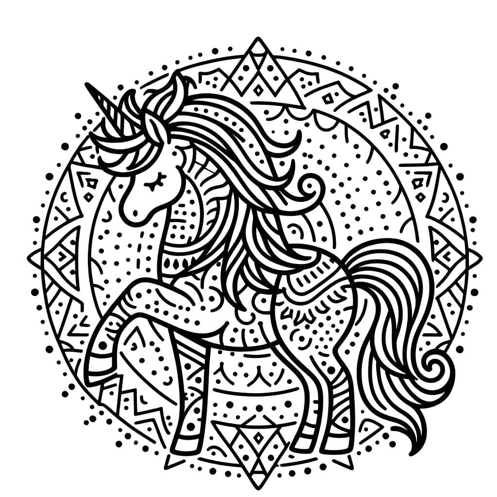 Dessin De Mandala Licorne Basique coloring page