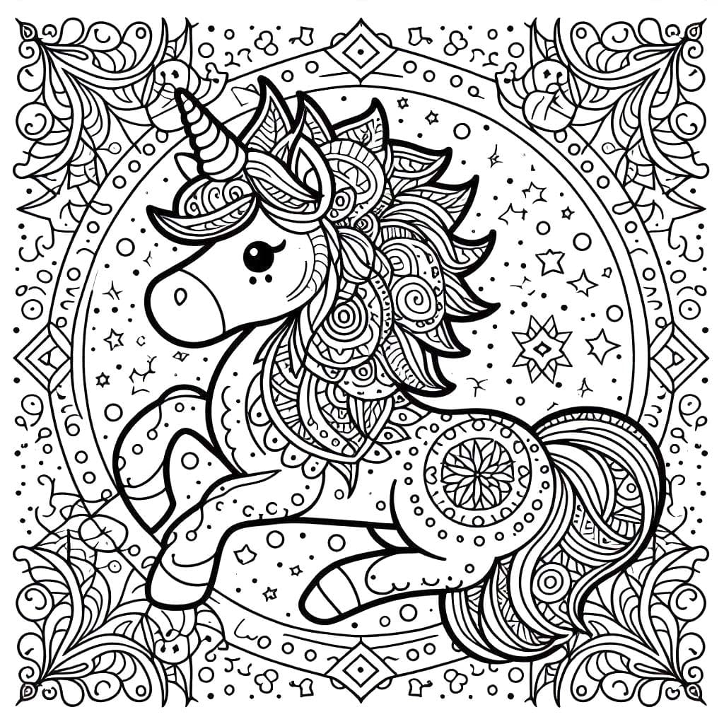 Dessin De Mandala Licorne Imprimable coloring page