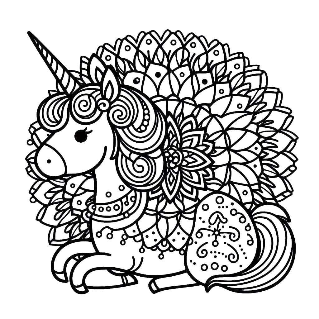 Dessin De Mandala Licorne Mignon coloring page