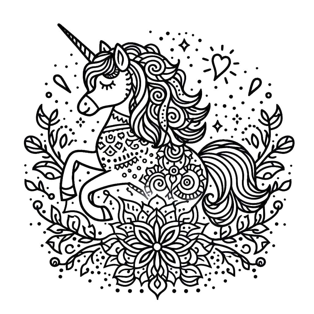 Dessin De Mandala Licorne Pour Les Enfants coloring page