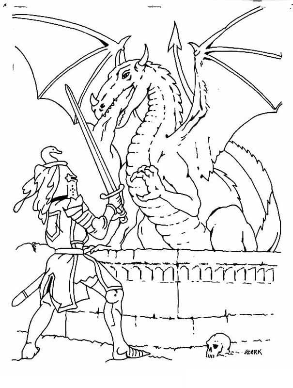 Coloriage Dragon et Chevalier