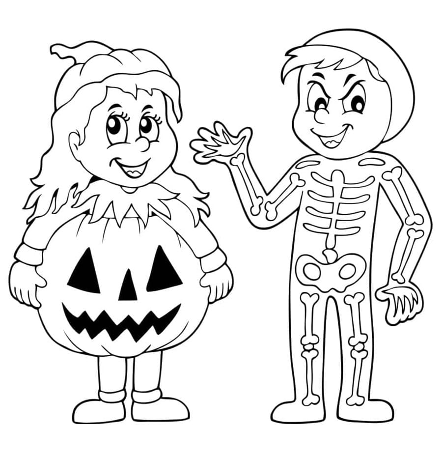 Enfants costumés pour Halloween coloring page