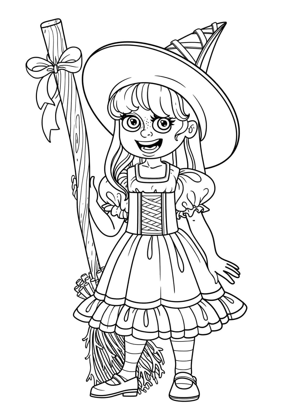 Coloriage Halloween avec une jolie fille