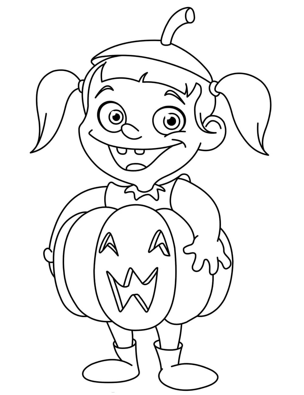 Coloriage Halloween avec une petite fille