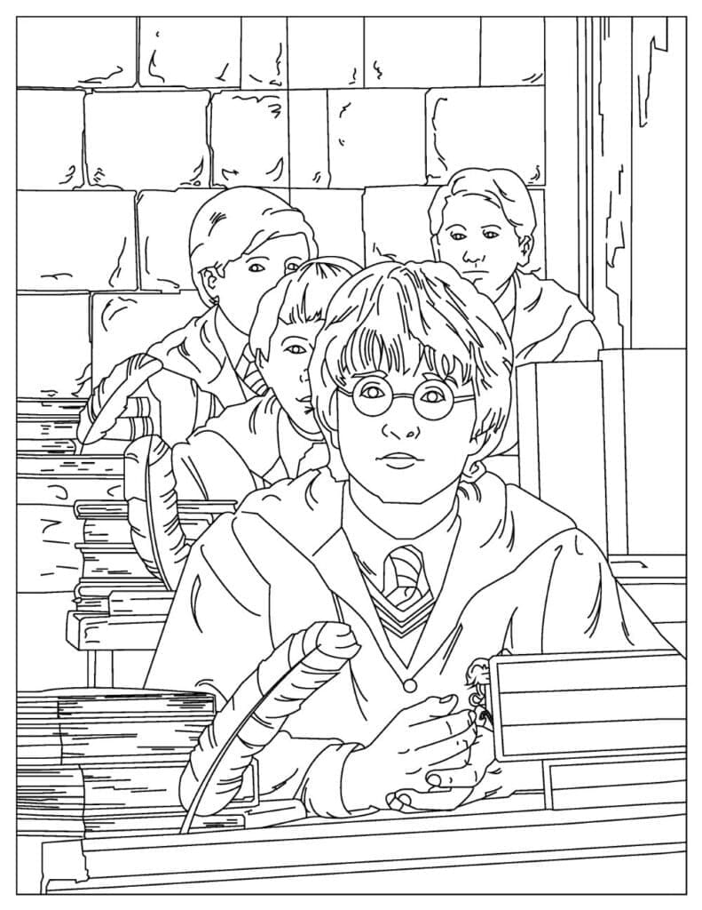 Coloriage Harry Potter en Classe