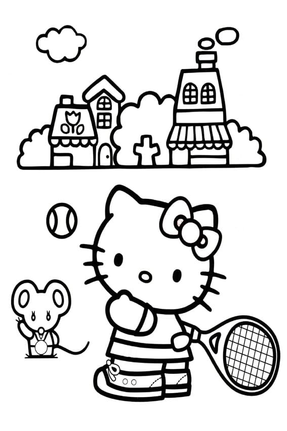 Coloriage Hello Kitty Joue au Tennis