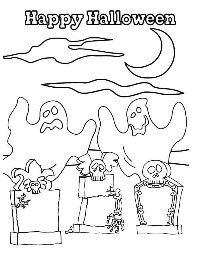 Joyeux Halloween avec des fantômes coloring page