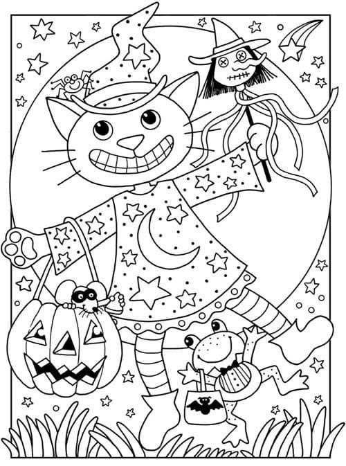 Joyeux Halloween avec un chat coloring page