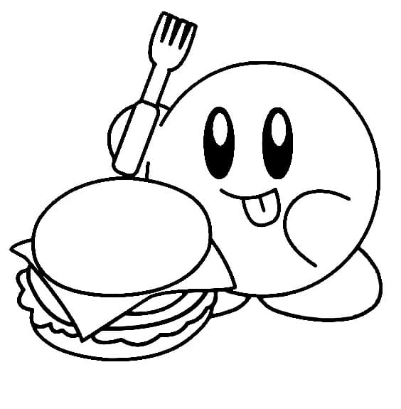 Coloriage Kirby avec un Hamburger