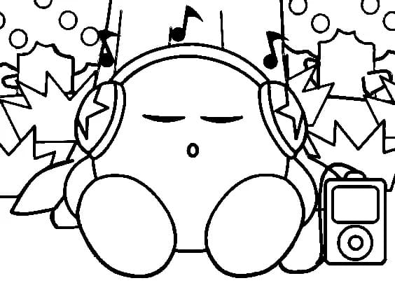 Coloriage Kirby Écoute de la Musique