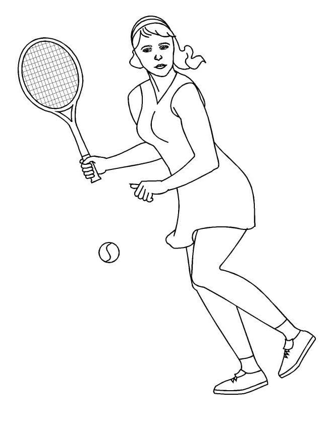 Coloriage La Femme Joue au Tennis