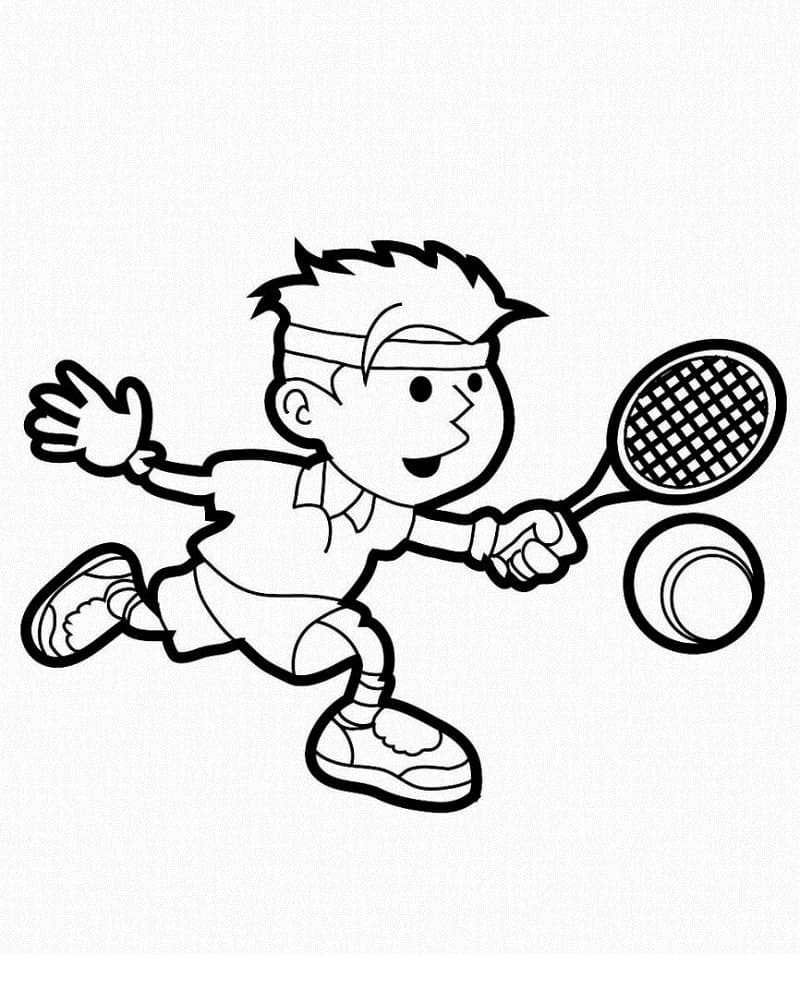 Coloriage Le Garçon Joue au Tennis