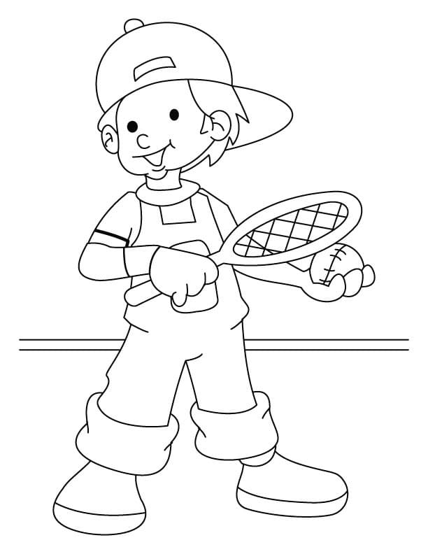 Coloriage Le Petit Garçon Joue au Tennis