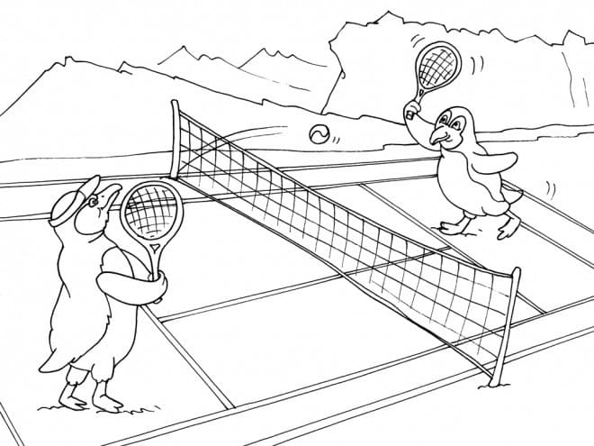 Coloriage Les Pingouins Jouent au Tennis