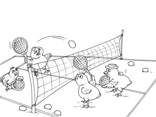 Les Poussins Jouent au Tennis coloring page