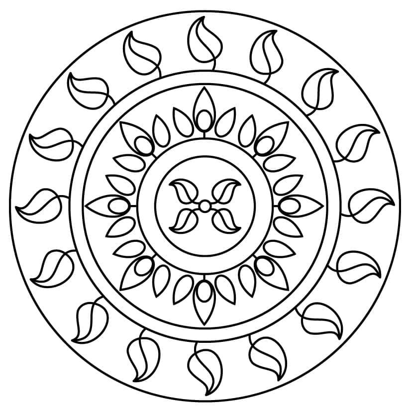 Mandala Abstrait avec Des Feuilles coloring page