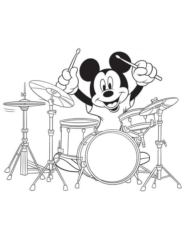 Coloriage Mickey Mouse joue de la batterie