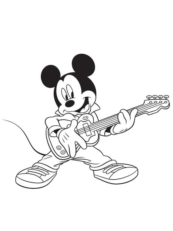 Coloriage Mickey Mouse joue de la guitare