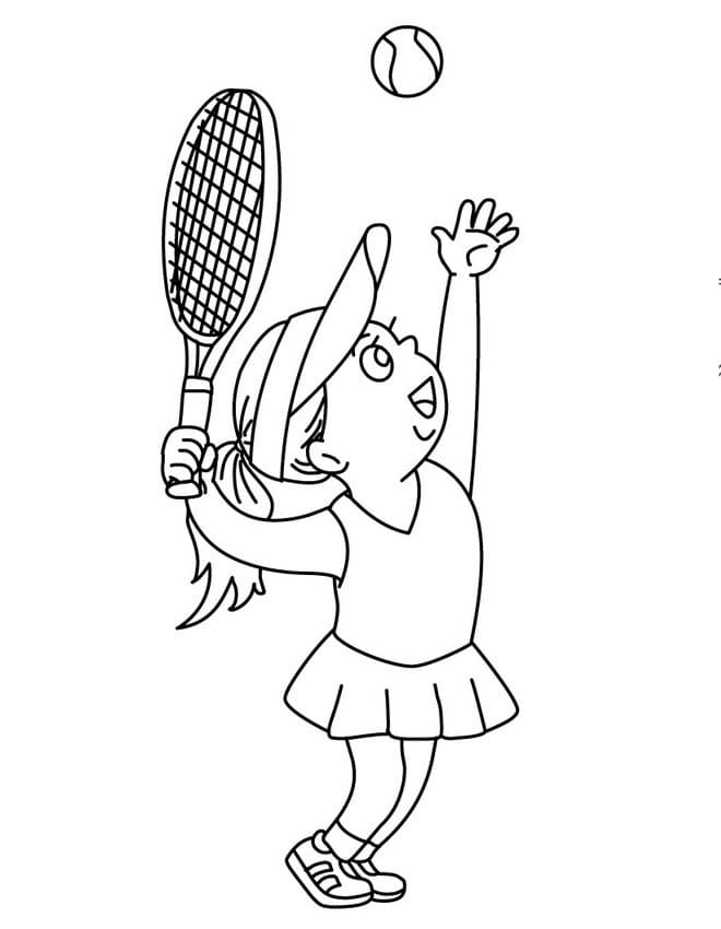 Coloriage Petite Fille Joue au Tennis