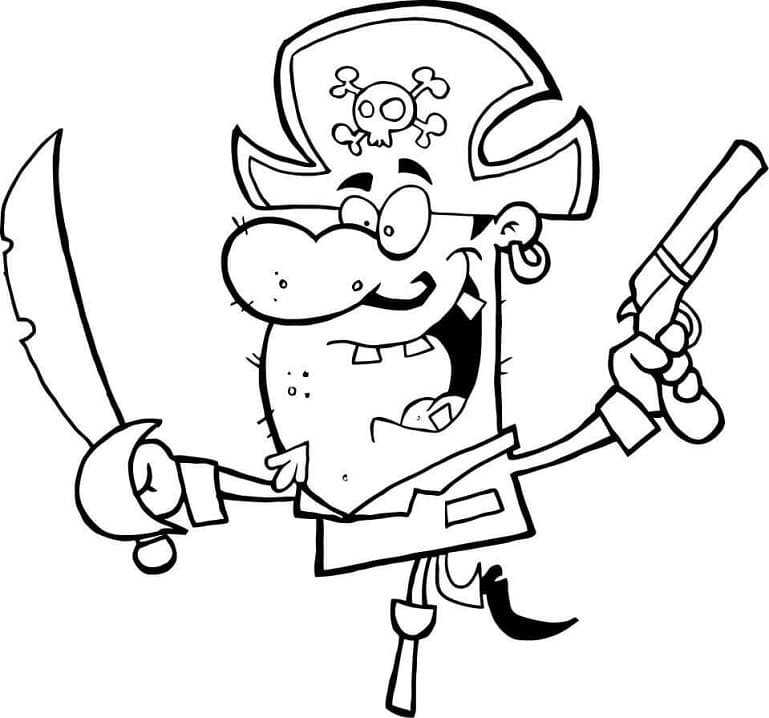 Coloriage Pirate avec Une Épée et Un Pistolet
