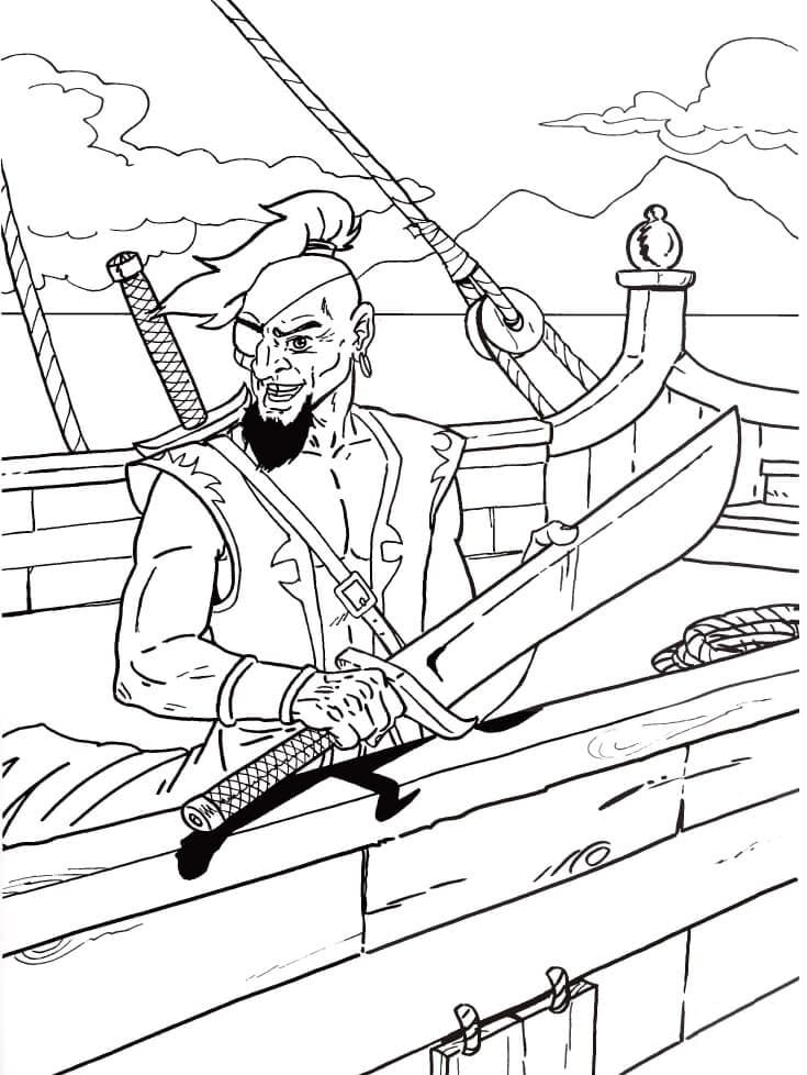 Pirate Brandissant son épée coloring page