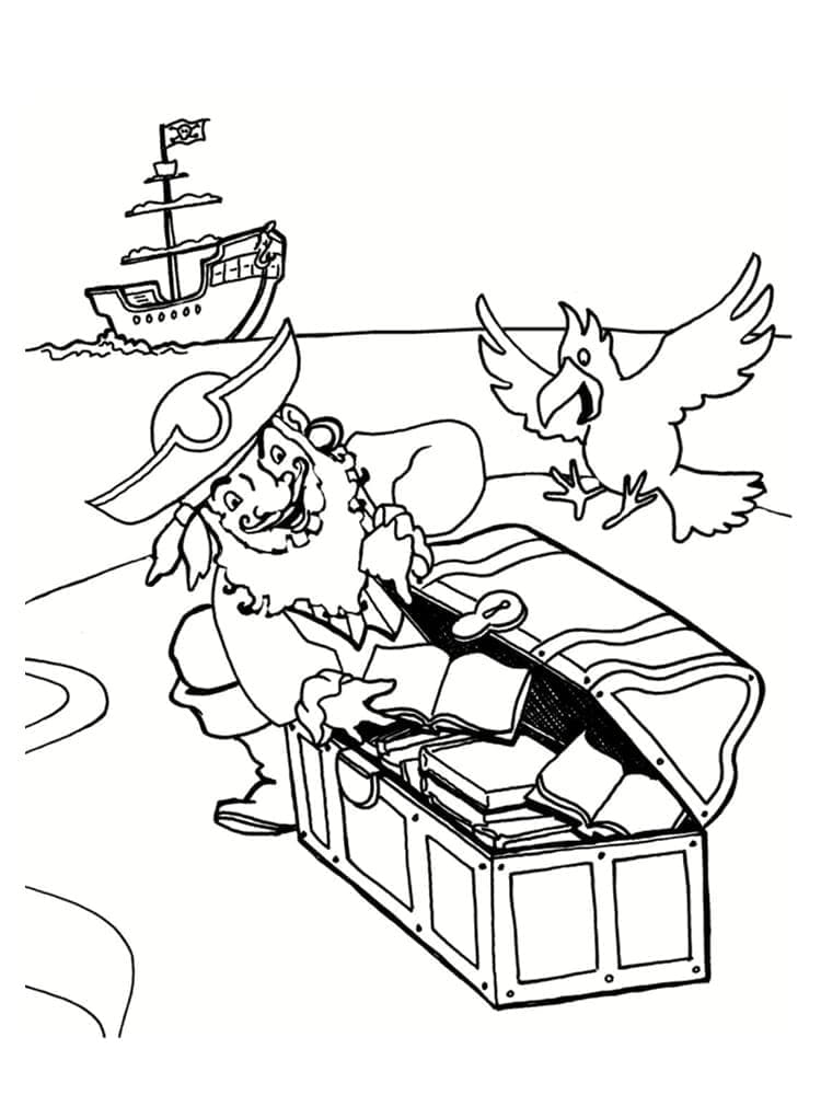 Pirate et Coffre au Trésor coloring page