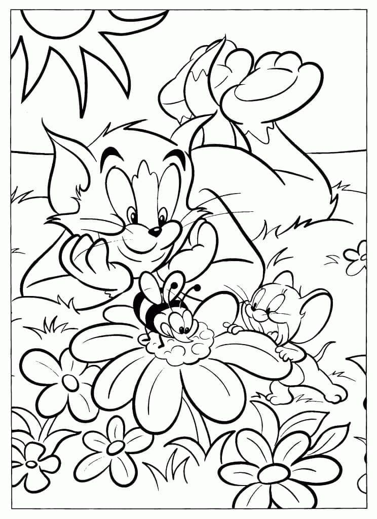 Coloriage Tom et Jerry avec une Abeille