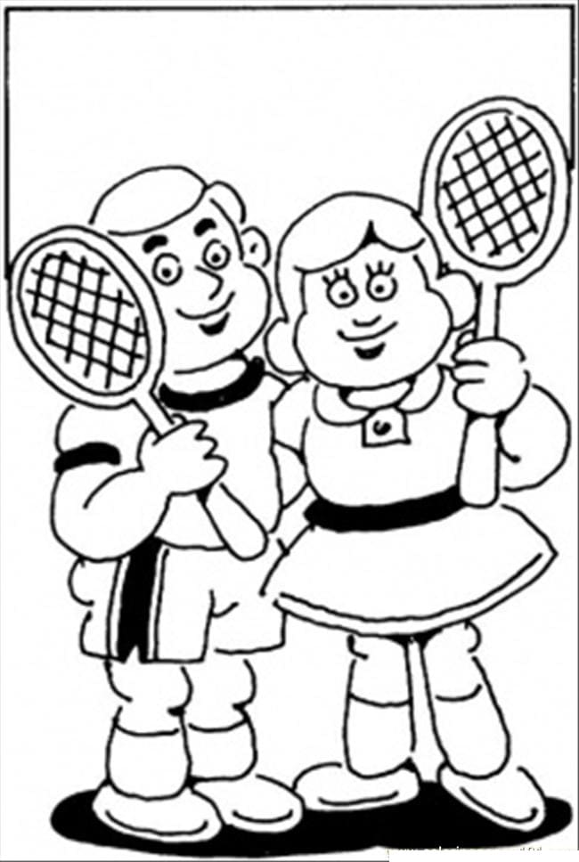 Coloriage Un Couple Joue au Tennis