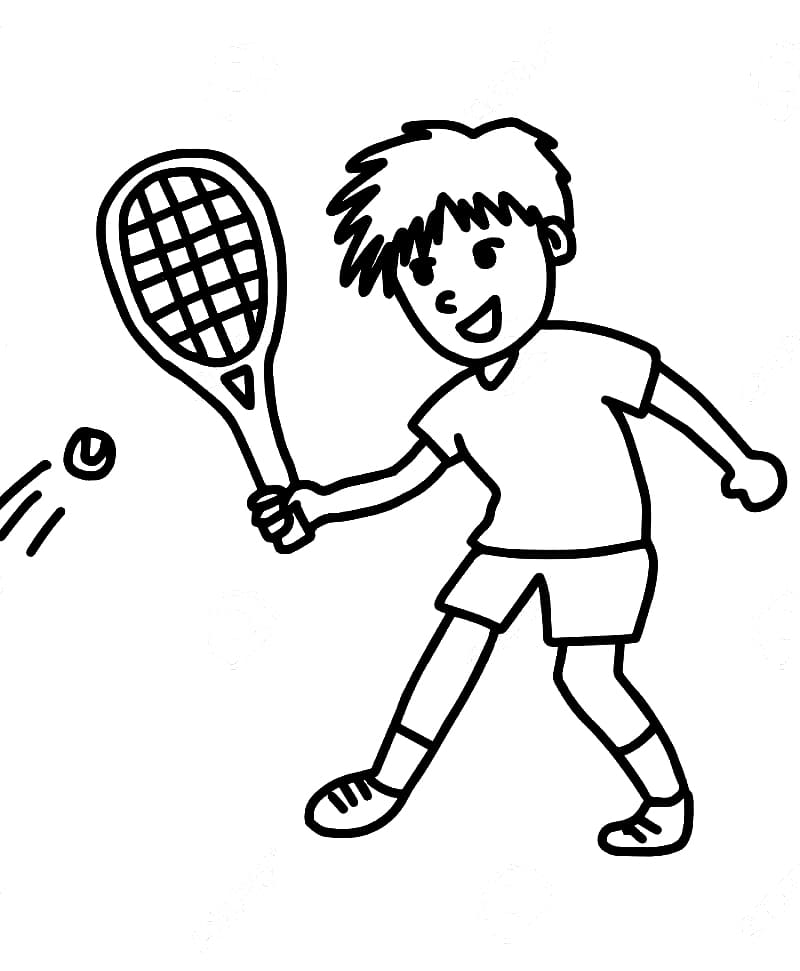 Coloriage Un Garçon Joue au Tennis