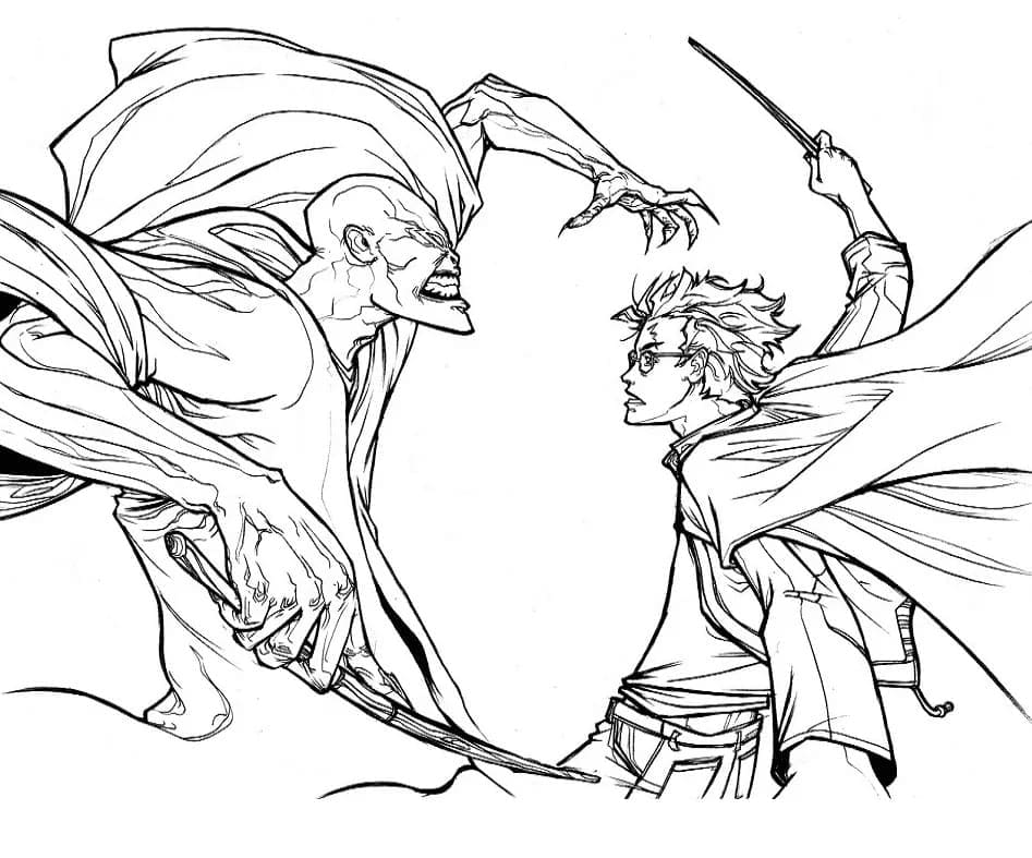 Voldemort vs Harry Potter coloring page