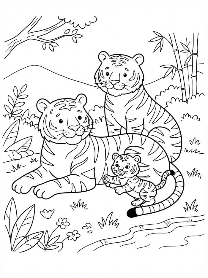 Coloriage Famille de Tigre