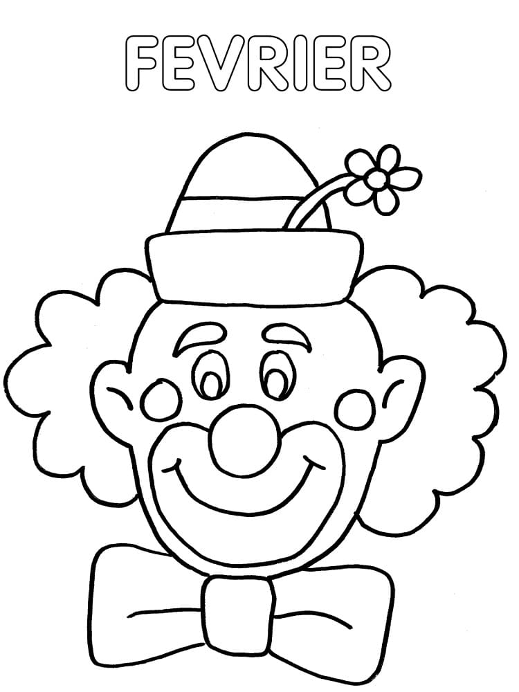 Février avec Clown coloring page